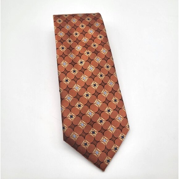 JOS A BANK Men's Geometric Print Rust Orange Blue Neck Tie 100% Silk NWT - Picture 1 of 6